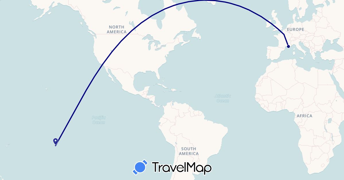 TravelMap itinerary: driving in France, French Polynesia, United States (Europe, North America, Oceania)